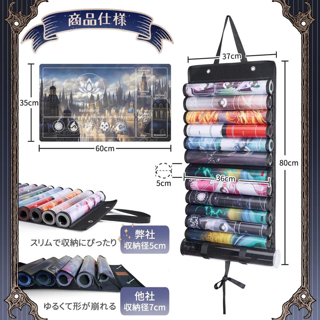 Playmat Case with Wall Pockets for Playmat Storage, Fits 12 Playmats + 1 Tube, Dustproof, Hanging, Large Capacity, Portable (12 Compartments)