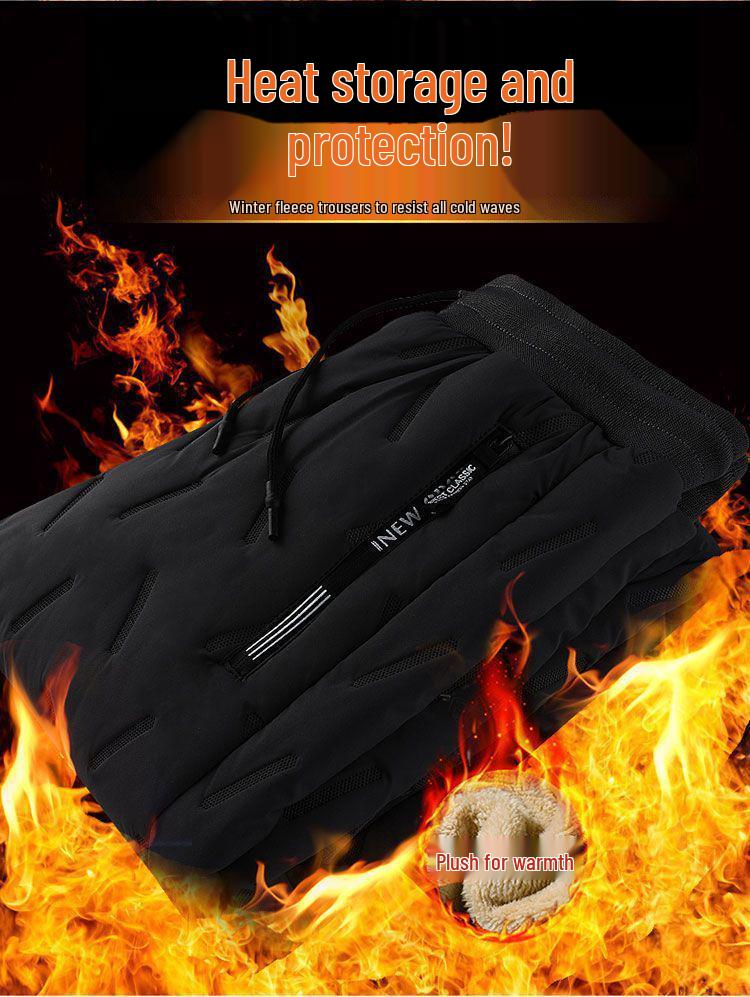 Men's Plus Size Fleece-Lined Lambswool Pants - Thick, Windproof, and Cold-Proof Winter Trousers