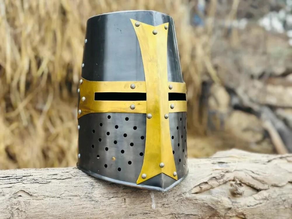 Medieval Templar Crusader Knight Helmet,Prop,Cosplay,Steel,Reenactment Role play,Halloween Costume,Wearable Helmet, Gift, Husband,Men Gift