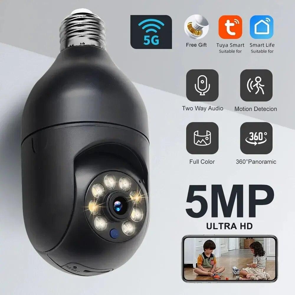 

Tuya 5MP 5G E27 Bulb Security Monitor Cam Wireless Automatic Human Tracking Night Vision Full Colour Surveillance Camera 5MP NO SD CARD