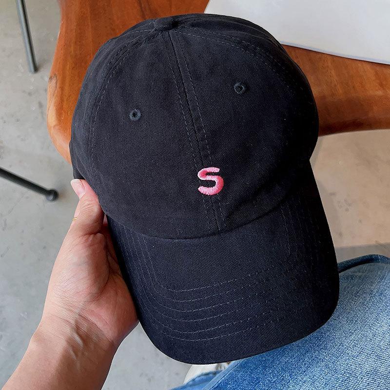 S Letter Embroidery Baseball Caps for Women Solid Color Simple Snapback Hats Lady Girl Outdoor Sunscreen Peaked Hats