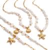 European-American Starfish & Seashell Gold-Plated Stainless Steel Necklace - Vacation Style, Non-Fading & Unique Jewelry