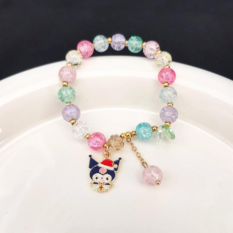 Sanrio Christmas Popcorn Crystal Beaded Bracelet - KT Cat & Kuromi Cartoon Design for Women, Perfect Gift for Besties