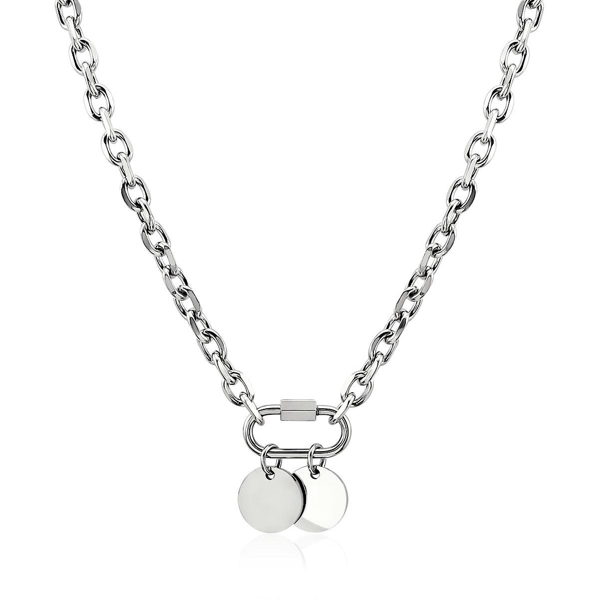 

New Fashion Personalised Hip-hop Stainless Steel Wide Chain Thick Chain Round Plate Round Piece Pendant Necklace for Women Girl серебряный