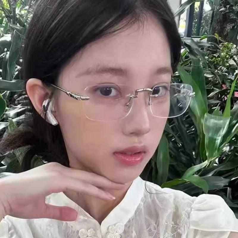 Korean Rimless Anti Blue Light Glasses Unisex Silver Fashion Intellectual Square Frame Clear Lens Computer Reading Eyewear