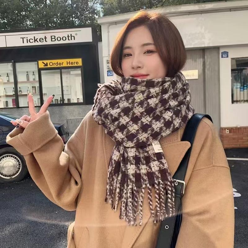 Autumn and Winter Scarves Women's Winter High-end Scarves Thickened and Warm Tonglu Imitation Cashmere Plaid Scarves