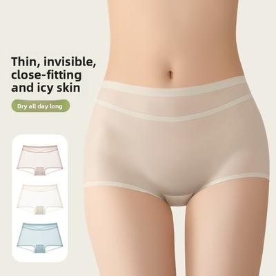 Damen Sommer Ultra Dünne Baumwolle Eis Seide Spurlos Atmungsaktiv Schnell Trocknend Mittlere Taille Slips