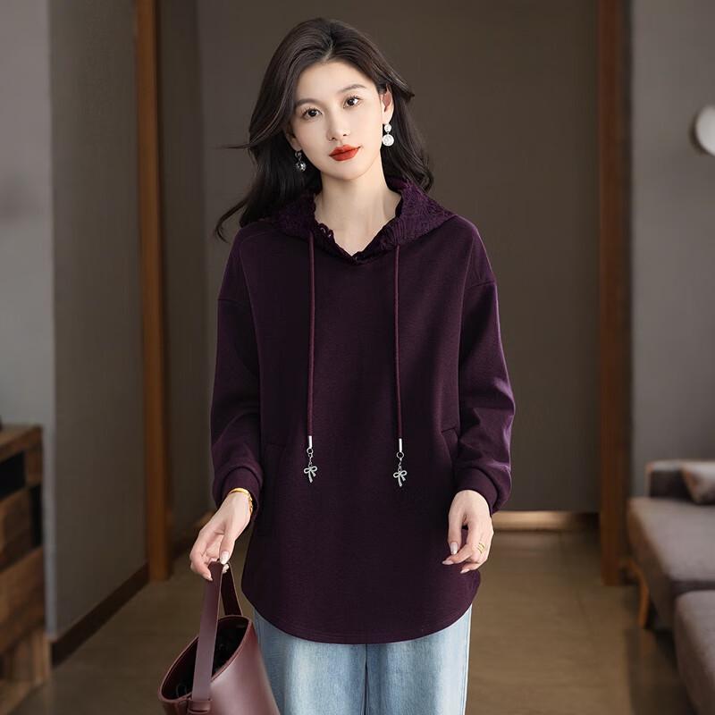 2025 Autumn Women's Lace Patchwork Hooded Sweatshirt
