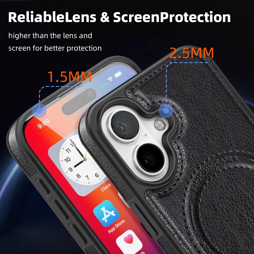 KEYSION Luxuxy PU Leather Magnetic Case for MagSafe for iPhone 16 Plus 15 Kickstand Shockproof Phone Cover for iPhone 15 16 Plus