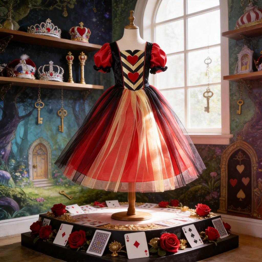Alice In Wonderland The Red Queen Cosplay Dress For Girls With Polyester Fabric For Costume Parties