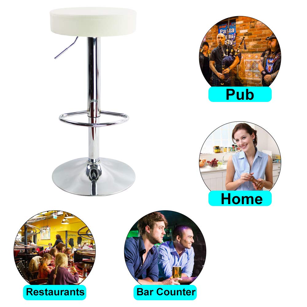 KKTONER Adjustable Height Swivel Bar PU Leather with Round Suitable for Home Kitchen White Stool, Footrest, Chair, Countertops, Medium,