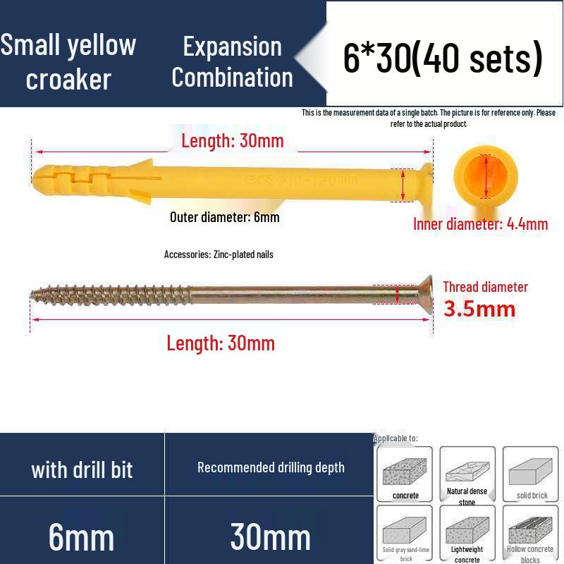 Yellow Croaker Stainless Steel Expansion Bolt Set with Rubber Plug & Plastic Tube - 6/8/10mm