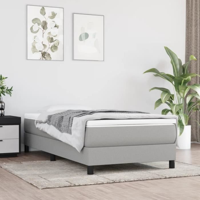 3144045 vidaXL Lit à sommier tapissier avec matelas Gris clair 90x200 cm Tissu