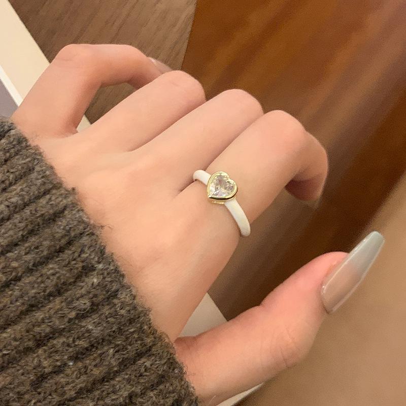 Sweet Cool Double Layer Enamel Heart Chain Open Ring for Women - Trendy Stackable Index Finger Jewelry Adjustable Open Size