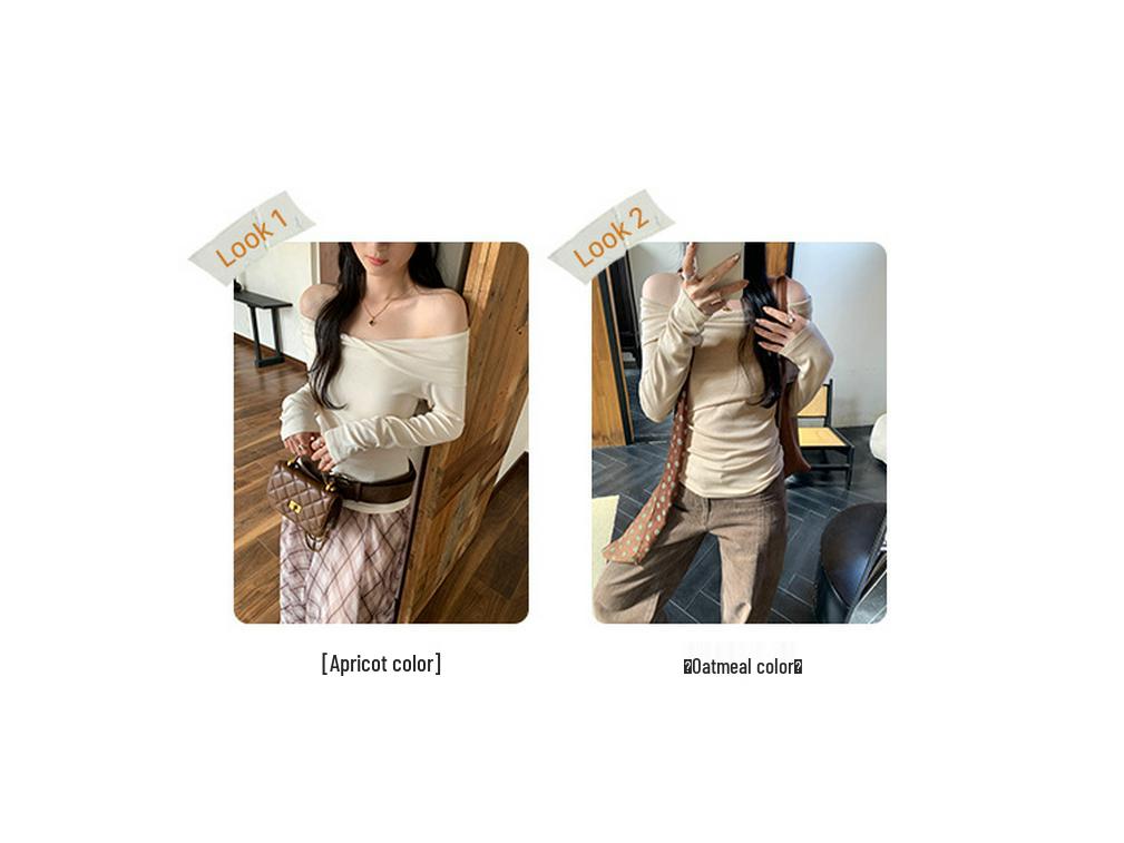 Korean Pure Desire Women's One-Shoulder Slimming Long-Sleeve Top - Autumn/Winter Fashion