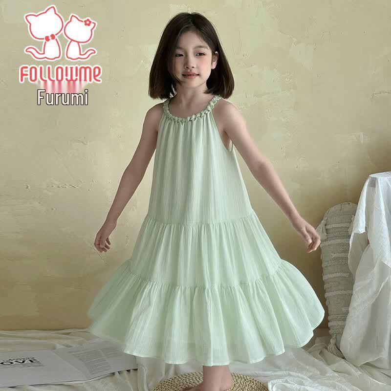 Girls Summer Sweet Spaghetti Strap Dress 140 зелёный