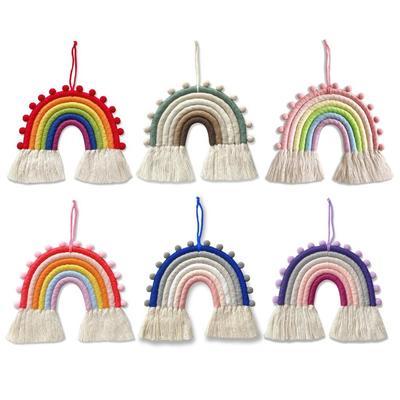 Makramee Regenbogen Wandbehang 6 Linien Wandteppiche DIY Seil Ornamente mit Quasten für Kinderzimmer Kinderzimmer Home Dekorationen BAN