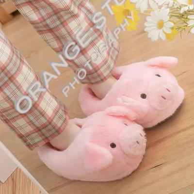 Fashion Slip On Piggy Slippers Shoes for Women Chunky Cartoon Animal Pig Cotton Shoes 2024 Autumn Winter Fluffy Slides
