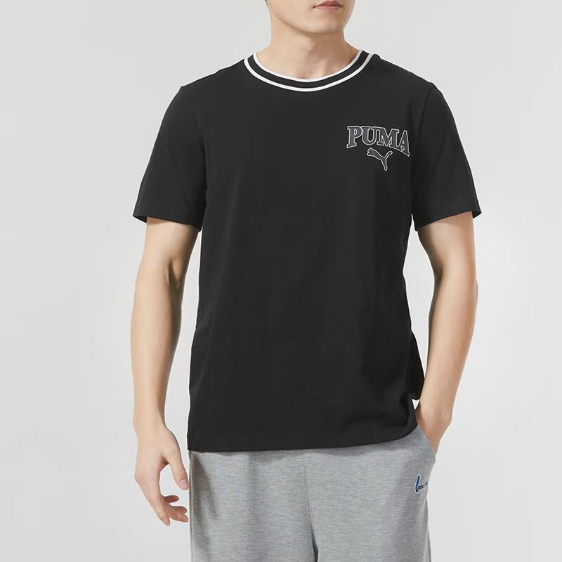 Puma Letter Logo Print Spliced Casual Breathable Round Neck Short Sleeve T-Shirt Men Tops Black 682184-01