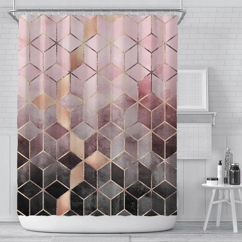 3D Geometric Marble Printing Bathroom Shower Curtain Polyester Waterproof Home Decoration Bathroom Curtain with Hook