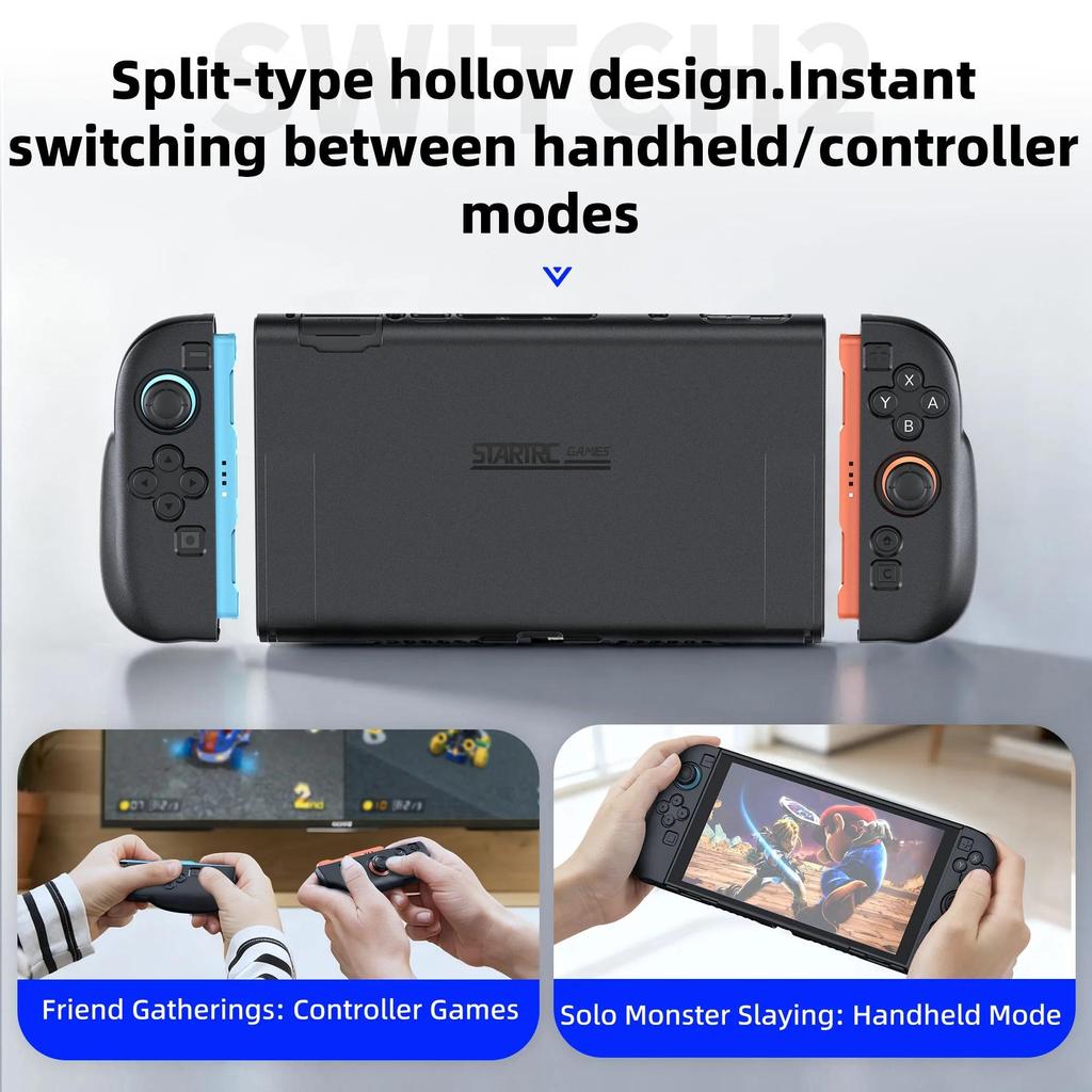 For NS 2 Accessories Set, Ergonomic Grip & Protective Case, Split Design for Handheld / Controller Mode, 360° Full Coverage, Black