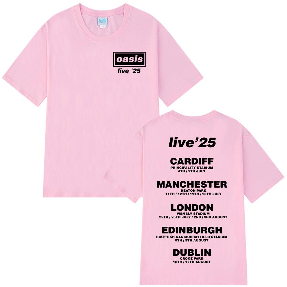 O-Oasis Live 25 Tour T-Shirts British Rock Band Vintage T-shirt Mens Clothing Cotton Casual Short Sleeve T Shirts Tops Fans Gift