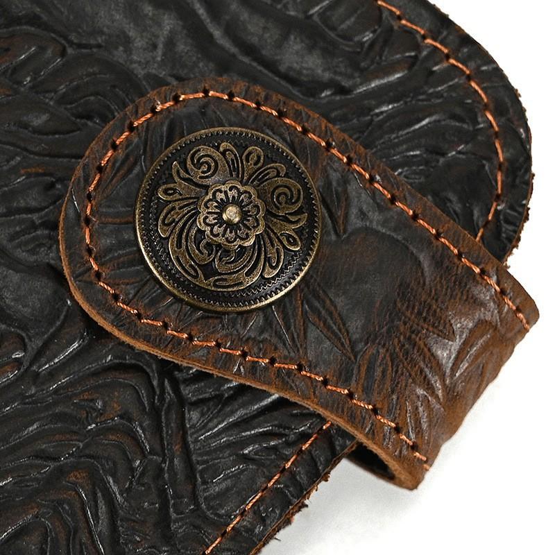 Men's Crazy Horse Leather Wallet Genuine Long Iron Chain Anti Theft Handbag RFID Demagnetization Zero