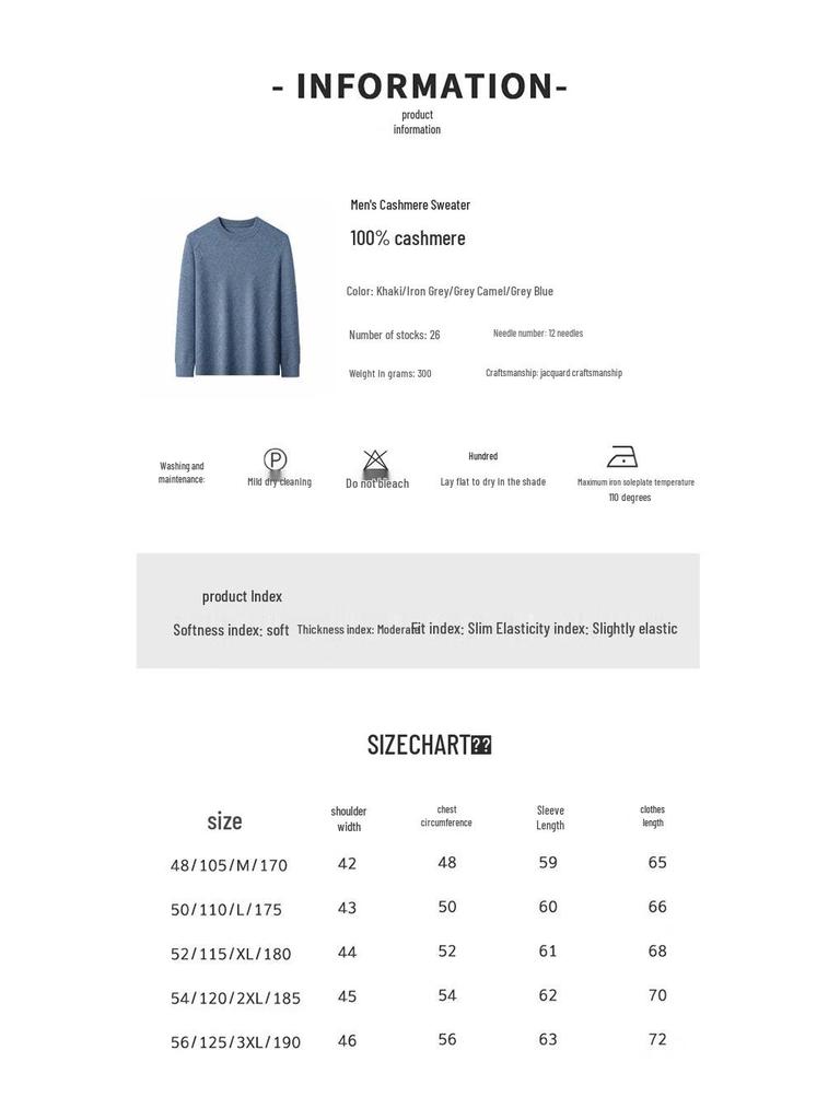 Hengyuanxiang Men's Thick 100% Cashmere Round Neck Sweater