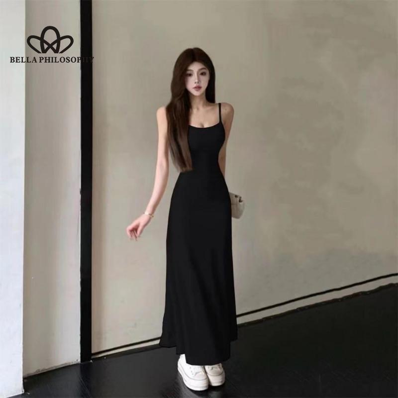 Sexy Slim-Fit High Waist Sling Kleid Damen Sommer Neu Taillenbetont Schlankmachend Schulter Innenbasis Einfarbig Langes Kleid
