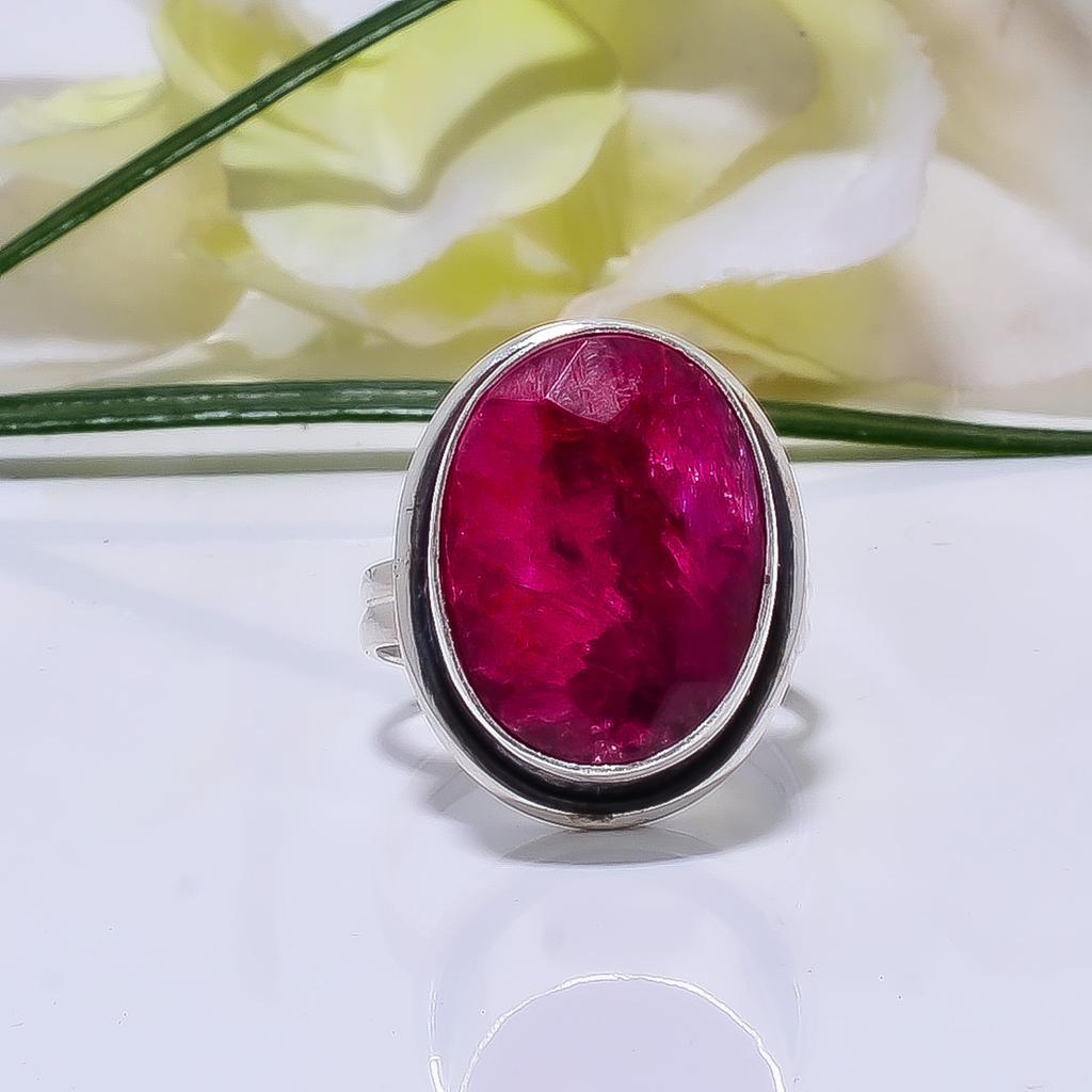 Ruby - Dyed Quartz Gemstone 925 Sterling Silver Ring V8491, Red Ring, Oval Ring, Valentin's Day Gift, Gift For Her, Birthday Gift, Handmade Jewelry, S