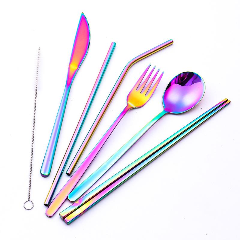Korean Style Stainless Steel Cutlery Gift Set - Knife, Fork, Spoon, Straw