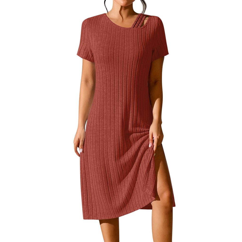 Damenmode Vielseitiges Elegantes Einfarbiges Sexy Schlitz Slim Fit Hüftkleid