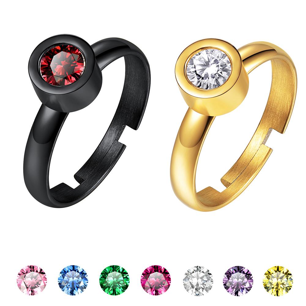 Stainless Steel Round Stone Rings Cuff for Woman Man Adjustable DIY 7pcs Stones Changable Unisex BFF Lover Couple Jewelry