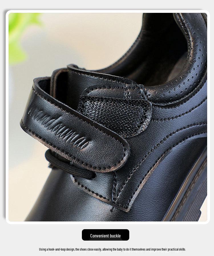 Chaussures de Performance en Cuir Mat Noir pour Garçons - Semelle Souple, Parfaites pour le Printemps et l'Automne, Idéales pour les Élèves du Primaire