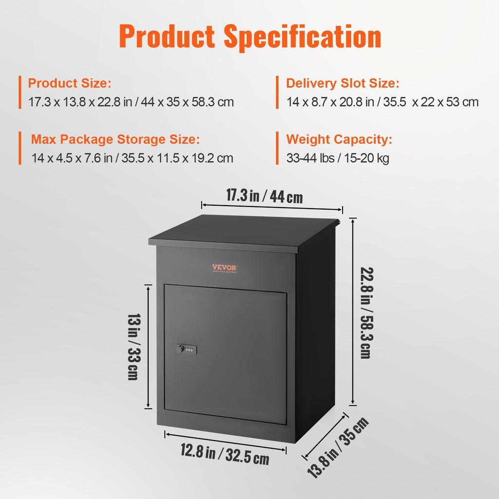 VEVOR Mailboxes for Outside 17.3"x13.8"x22.8", Galvanized Steel Package Delivery Boxes for Outside with Coded Lock, Anti-Theft Baffle