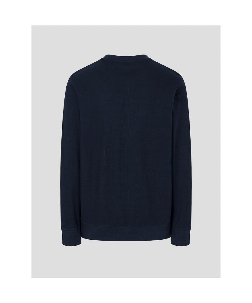 Binpolmen Textured Round Neck Long Sleeve T-Shirt Navy