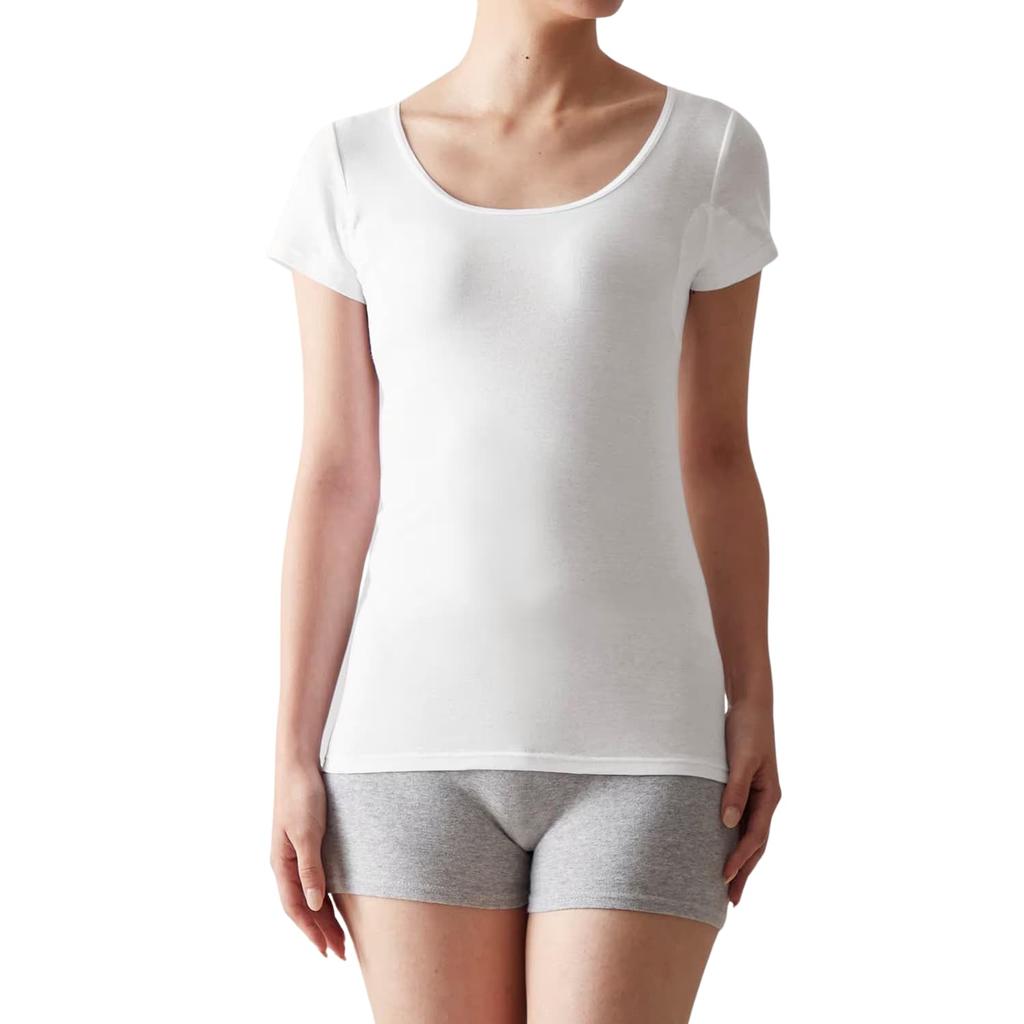 Belle Maison French Size M Women's Undershirt, 100% Cotton, Sleeve, Moisture-Wicking, Quick-Drying, Deodorizing, Sweat-Absorbent, Salarist, Off-White,