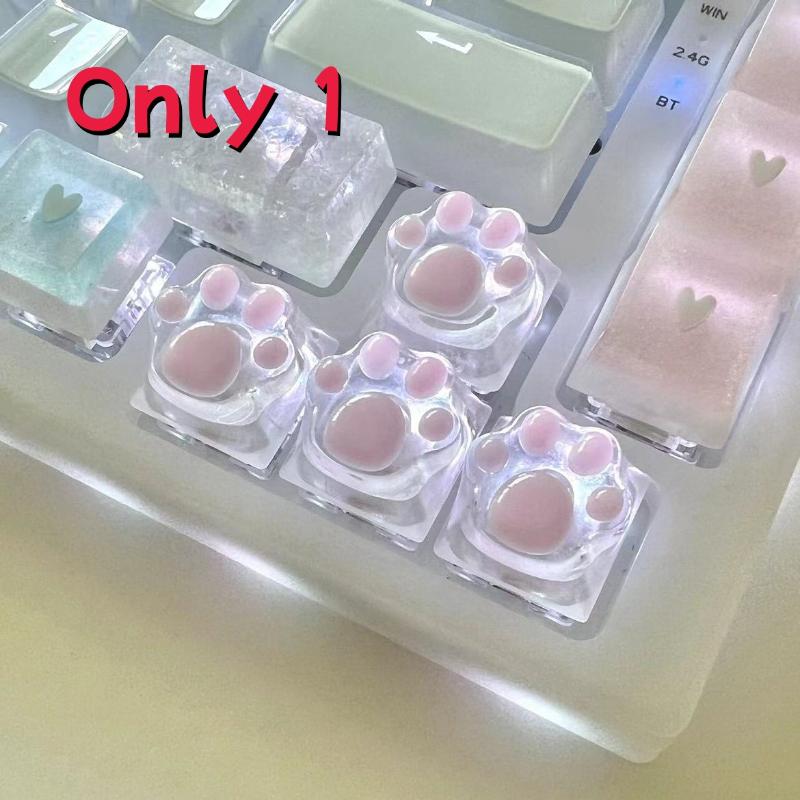 Cute Cat Paw Keycaps - Transparent Resin Custom Keycaps for Mechanical Keyboard (Glowing & Aesthetic Design)