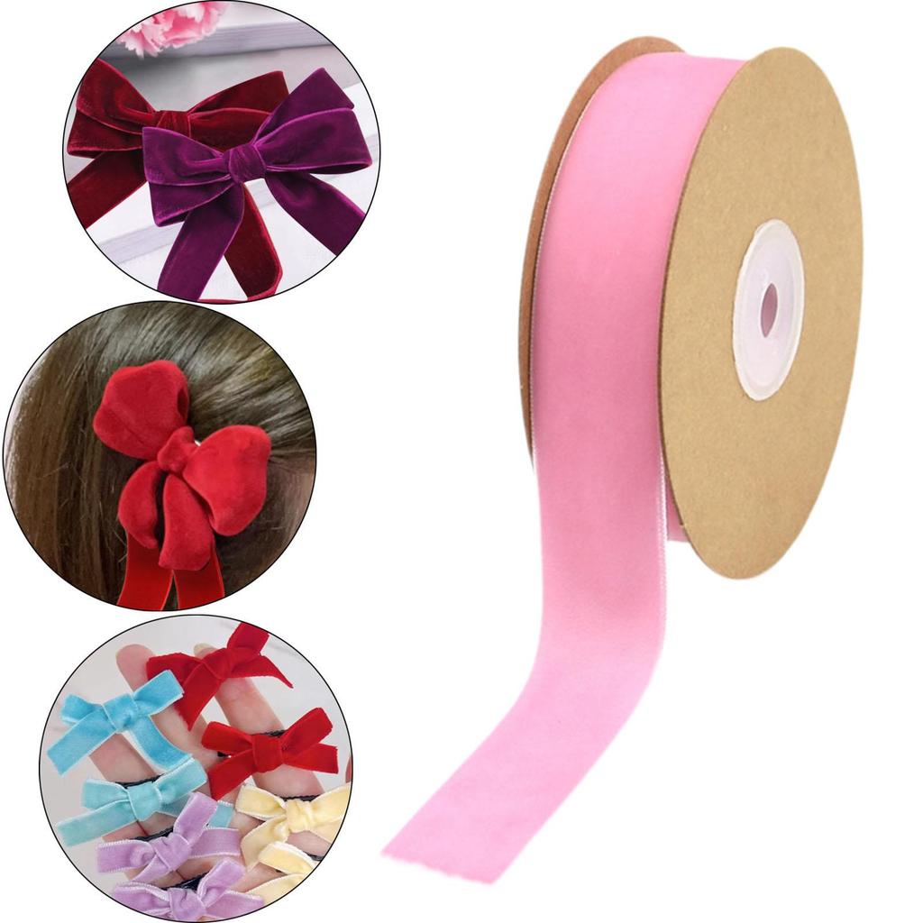 Velvet Ribbon with Spool Flocking Ribbons Florist Ribbon Single Face Velvet Ribbon Roll for Gift Wrapping Birthday Invitation