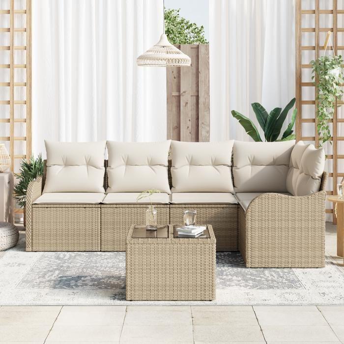 Ensemble de canapé de jardin vidaXL 6 pièces avec coussins en rattan synthétique marron, Canapé de jardin 2 places vidaXL 3345711