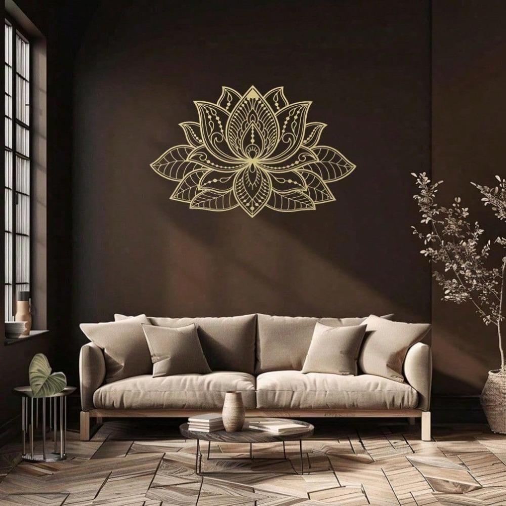 Modern Lotus Mandala Metal Wall Art Zen Decor Rustproof Outdoor Indoor Home Bedroom Living Room Bathroom Sturdy Non-Fading Housewarming Gift