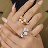 18k Gold-Plated Stainless Steel Hollow Ring with Faux Pearl Inlay