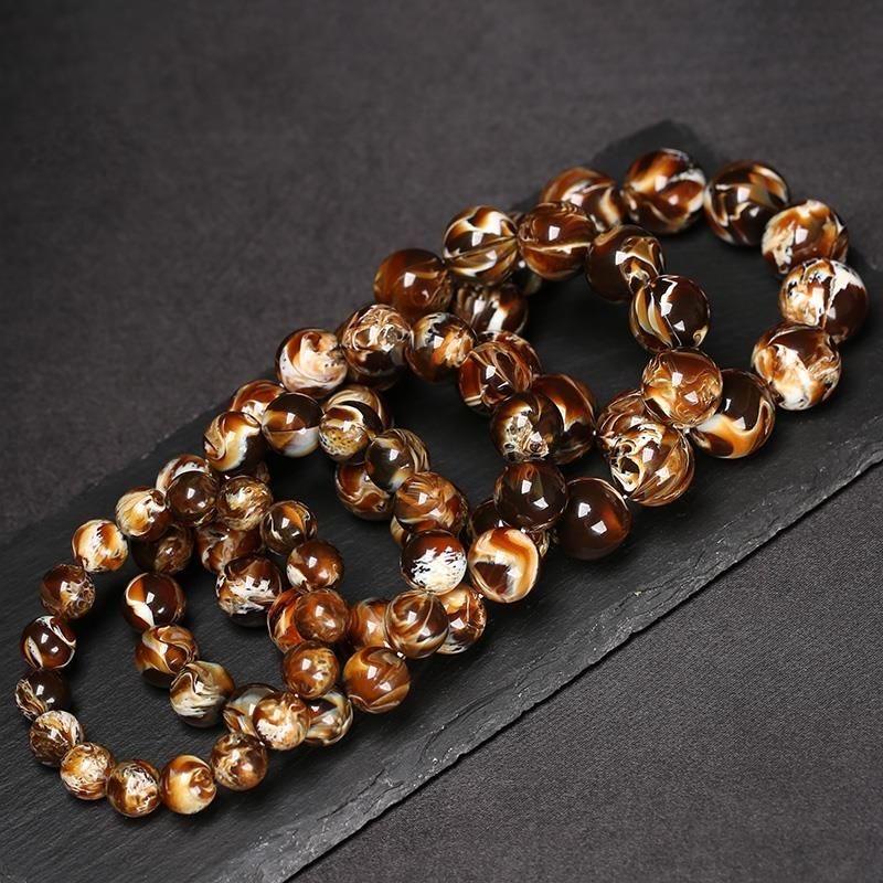 Natural Amber & Burmite Root Amber Beaded Bracelet Unisex Couple Matching Jewelry Gift