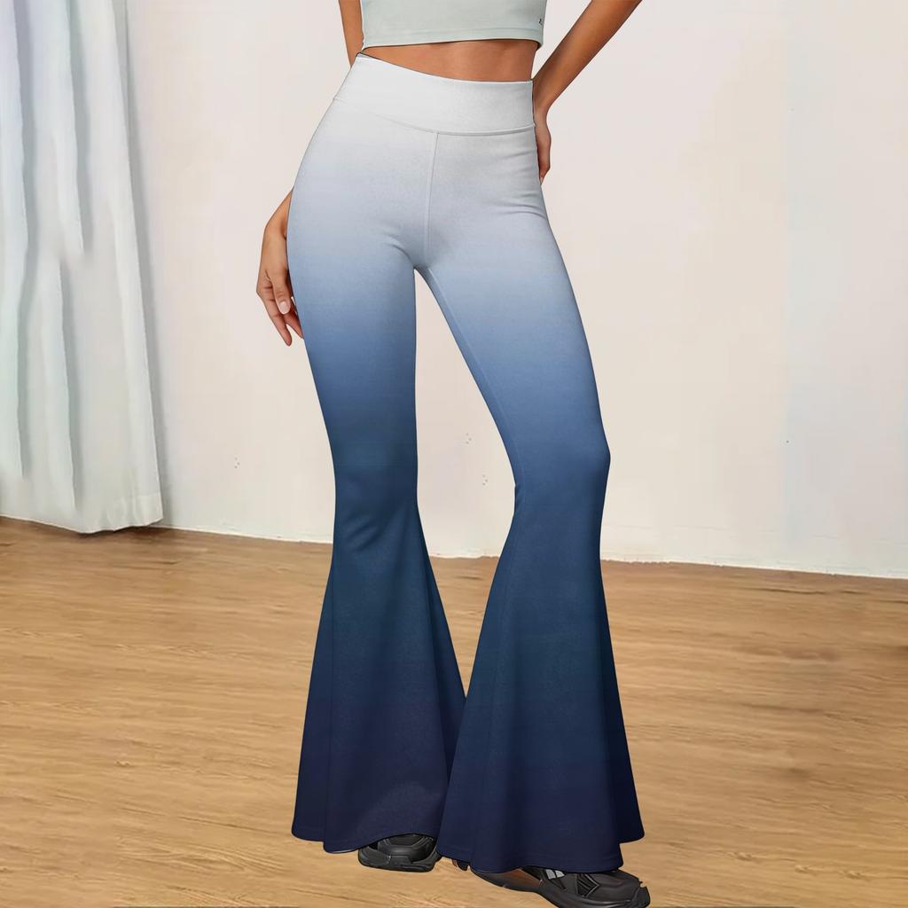 Damen High Waist Ausgestellte Yogahose mit Farbverlauf Print Schmal Geschnitten Stretch Lässige Schlaghose für den Alltag