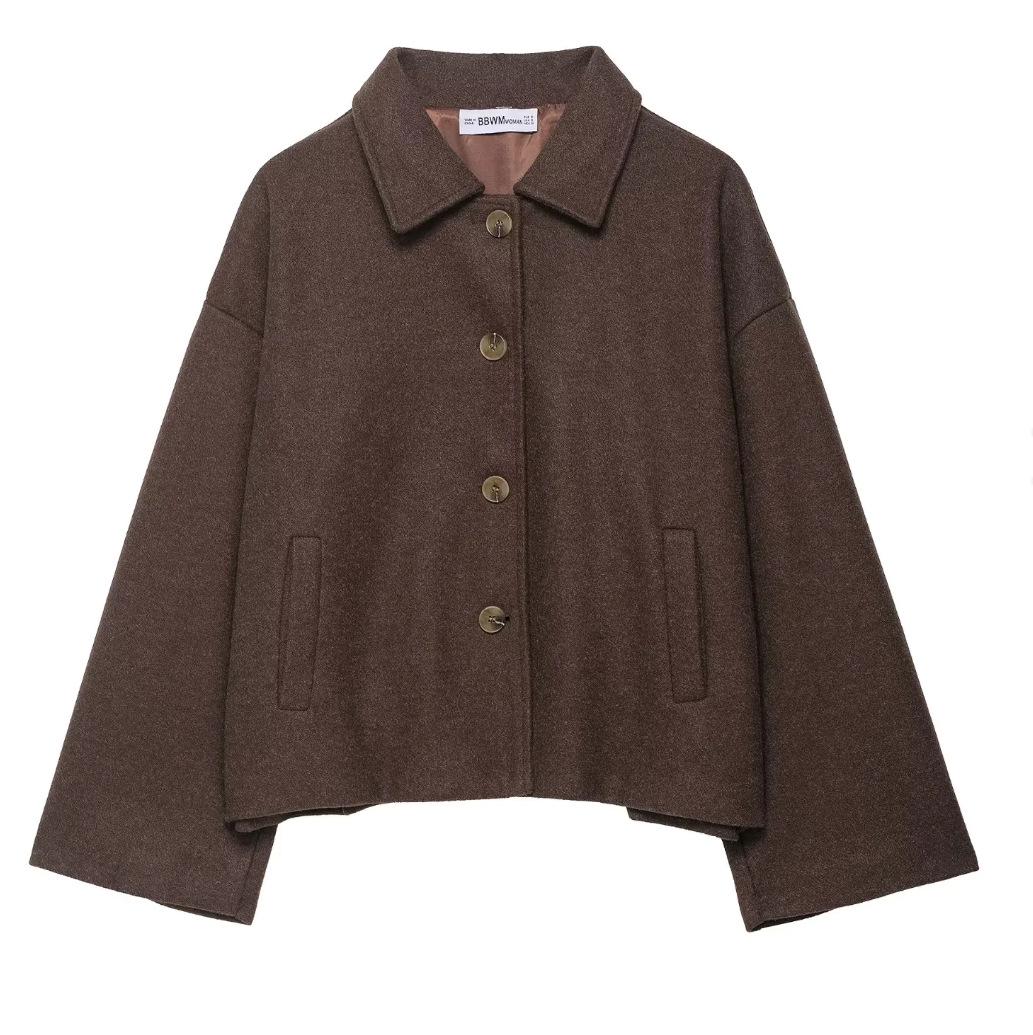 

European and American Women s Loose Lapel Button Wool Coat L колір темно кави