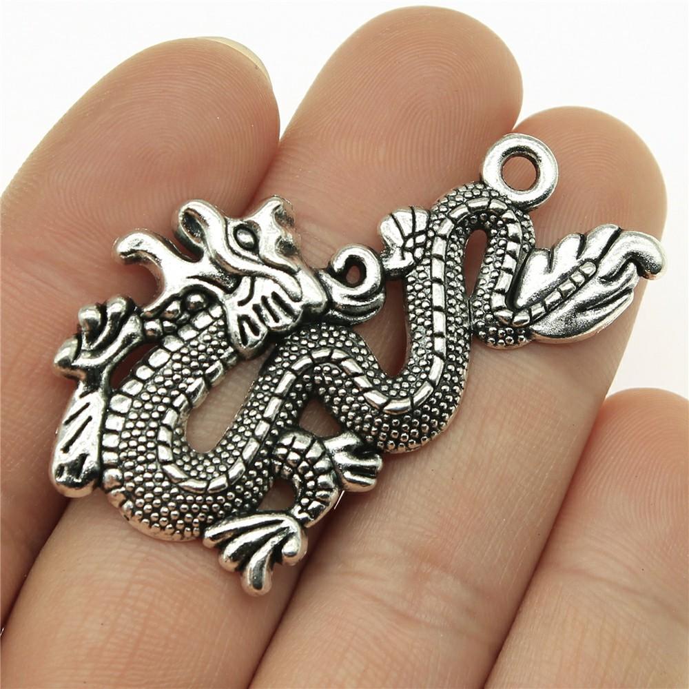 10pcs Charms Dragon Tibetan Bronze Silver Color Pendants Antique Jewelry Making DIY Handmade Craft