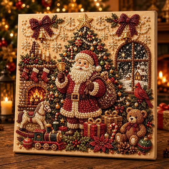 Kit per Creare Decorazioni da Parete Kit Artistico con Perle Finte di Natale, 20x20cm Pittura Natalizia Fai da Te Progetto di Artigianato Multidimensionale Diamanti 3D Scintillanti per Adulti, Festivo