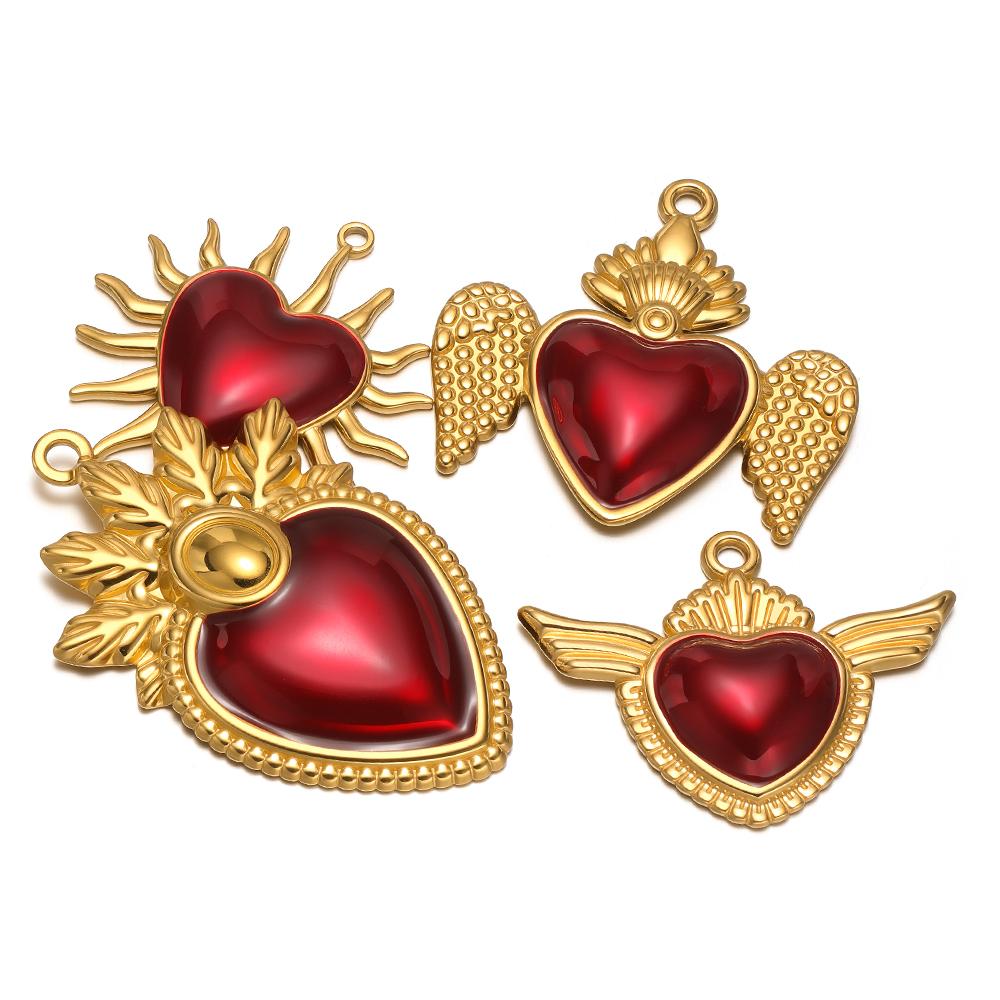 3Pcs Stainless Steel Classical Enamel Red Heart Wing Crown Charms DIY Women Jewelry Necklace Pendants Findings Earrings Making