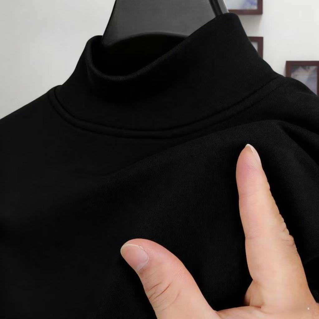 Men's Plush And Thick Warm Long,sleeved T,shirt Winter Half,high Collar Bottoming Shirt