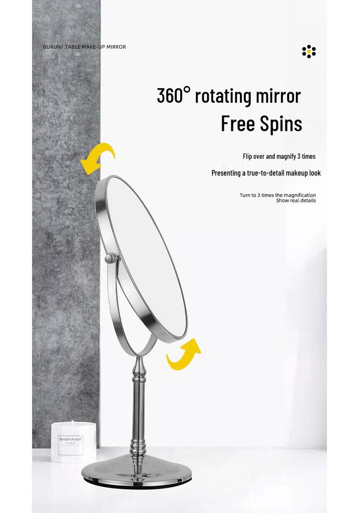 Rotatable LED Tri-Light Double-Sided Makeup Mirror for Desktops & Beauty Salons